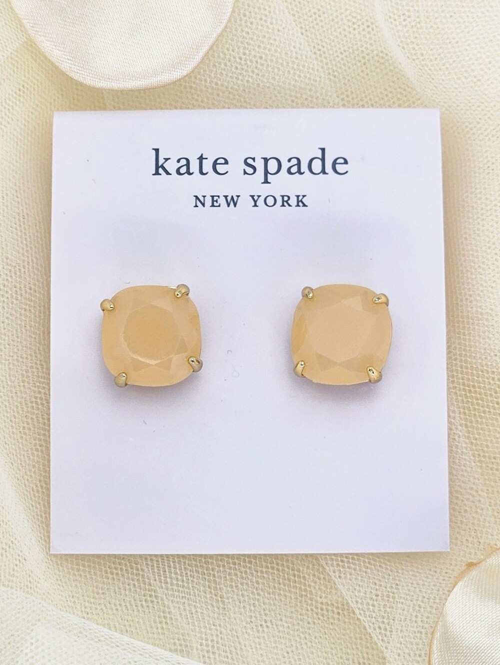 Kate Spade Peach Sherbet Gold Tone Square Stud Earrings Gifts Valentine's Day